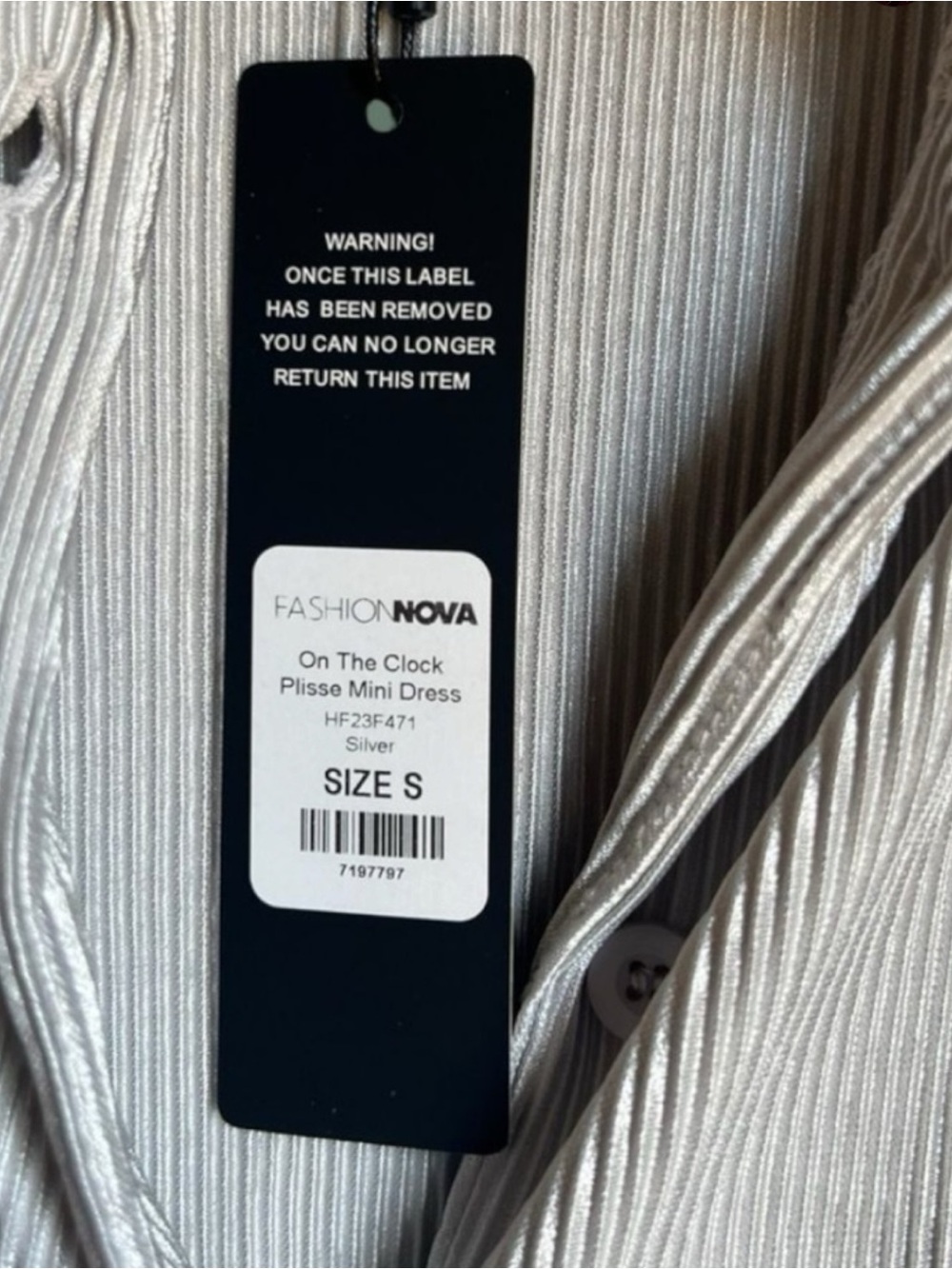 New NWT Fashion Nova On The Clock Plisse Mini Dress - Silver - Small - Picture 8 of 8